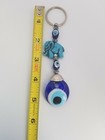 Large Evil Eye Elephant Keychain Blue Diamante Beaded 5  Key Ring 
