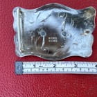 Vintage Western Horse Head Belt Buckle Nickel Silver Rectangular Engraved