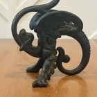 Vintage Black Cast Iron Winged Dragon Griffin Candlestick Holder Gothic Handle
