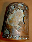 Vin 5  Chinese Bronze Brush Pot holder W  Checker Player  Trees Two Dimensional