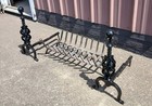 Baroque Style Ornate 3 Piece Set Cast Iron Fireplace Andirons W Log Cradle 1950
