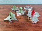 Vintage Aluminum Cookie Cutters W  Red   Green Wood And Alum  Handles   Lot Of 5