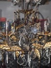 Eight Light Tole Chandelier With Gold Gilt Tole Leaves  Features Clear And Amber