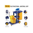 Rolling Janitorial Cart  3 Shelves  500lb Weight Limit  Easy To Move  Blue