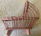 Antique Vintage Baby Doll Rocking Cradle wood   Wicker 13  Long X 12    Tall pink