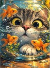 12x16 Cat Goldfish Paint By Numbers Kit For Adults Framed Canvas  Frameworkles
