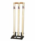 Cricket Wicket Stumps Set Heavy Wood 2 Bails 3 Stumps  Metal Base Return Spring