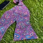 Cremieux Paisley Bow Tie Purple Blue Pink Silk Adjustable Neck Tie Mens Nwt