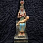 Unique Ancient Egyptian Antique Statue Goddess Isis Breastfeeding Baby God Horus