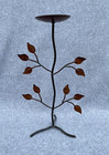 Pillar Candle Holder Metal Antique Bronze Finish Leaf Design 14  Tall
