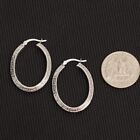 Italian 925 Sterling Silver Greek Key Pattern 35mm Oval Hoop Earrings For Women