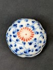 Vintage Chinese Blue   White Porcelain Rouge Pot Red Glazed Flower Trinket Box 