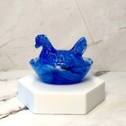 Blue Cream Swirl Hen On Nest Chicken Salt Dish  Depression Style Glass  Kitchen