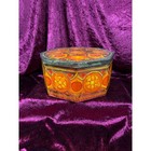 Vintage 1970s Metal Tin Storage Box - Groovy Hexagonal Floral Orange Container