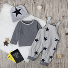 Newborn Baby Boys Clothes Star Tops Straps Pants Jumpsuit Long Sleeve Hat Outfit
