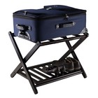 Portable Wood Folding Luggage Rack Suitcase Stand With Storage Shelf Bedroom