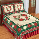 Collections Etc Festive Cardinal Poinsettia Wreath Holiday Quilt Multi King