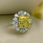 4ct Cushion Lab Created Citrine Halo Wedding Ring 14k White Gold Plated Silver