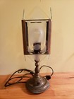 Vintage Antique Brass Etched Panel Glass Desk Table Lamp Light