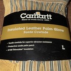 New Carhartt Insulated Leather Palm Gloves Suede Cowhide Brown Blue Striped Farm