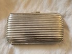 1960 s Vintage Silver Metal Ribbed Hardshell Cocktail Clutch Purse W Chain Strap