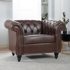 Modern Pu Leather Upholstered Armchair Single Sofa Couch Accent  Wood Legs Brown