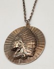 Vintage Native American Indian Chief Copper Mold Pendant Necklace