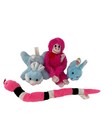 Set Of 4 Plush Toys Pink Monkey Blue Rabbit Snake Stuffed Animals Kids Playroom