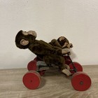 2 Steiff Monkey On A Cart 1940   s Pull Toy  - Vintage Wooded Wheels - Button