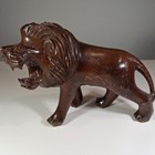 Vintage Hand Carved Wooden Lion Statue Sculpture 