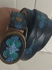 Vintage Tooled Leather Belt With Flowers Size Small Fit 27 - 33    W brass Buckle