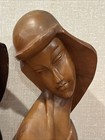 Pair Of Vintage 19    Mid Century Modern Carved Wooden Female Bust Sculptures
