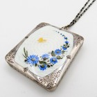 Antique Sterling Compact With Enamel  Blue Flowers  Butterfly  Chain