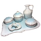 Vintage  something Blue  Porcelain Vanity Set     Blue   White Lusterware Style