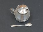 Antique English Condiment Pot- Silver Mount And Silver Spoon