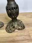 Vintage Pair Of Brass Pierced Filigree Style Candle Holders 12   bent Base 