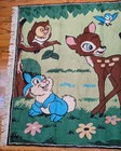 Vtg 1950s Disney Bambi   Thumper Large Nursery Rug Wall Tapestry 57x46   Tassels