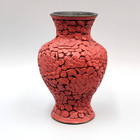 Antique Hand Carved Cinnabar Chinese Vase Brass Flowers Floral