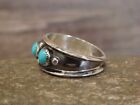 Navajo Indian Sterling Silver   3 Stone Turquoise Ring By Largo - Size 12 5