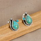 Natural Turquoise Earrings 925 Sterling Silver Teardrop Studs Southwestern Gift