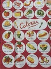 Parisian Prints Red Linen Calorie Counter Tea Towel Fruits Veggies Meat Vintage