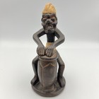 African Tribal Art Figure Vintage Hand Carved Wooden Drummer Sculpture Statue
