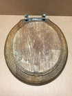 Antique Vtg Hardwood Oak Toilet Seat Nickel Brass Hardware Old 1082-26b