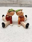 Vintage Pixie Elf Gnome Figurine Pair Sitting Ceramic  Made In Occupied Japan