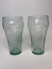 Coca Cola Green Pebbled Texture 16oz Drinking Glass X 2 - Vintage Indiana Glass