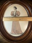 Vintage Antique Brown Wood Oval Hanging Frame With Image Of Victorian Woman