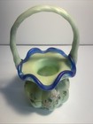 Fenton Sea Green Iridized Melon Basket Hand Painted
