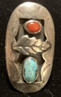 Vintage Navajo Handmade Sterling Silver Shadow Box Ring Turquoise Coral Size 8