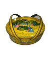  Vintage 1930 s Sewing Tin Litho Basket  Double Swing Handle  Victorian  8x4 