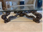 Antique-style Ornate Glass-top Coffee Table     Baroque Rococo Revival